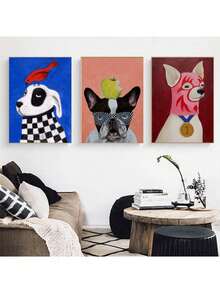 1/3 piezas Póster de pintura en lienzo con ilustración de animales de moda como gato, perro, conejo, elefante, arte de pared divertido y lindo para decoración del hogar en la sala de estar