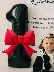 2 Stücke matte rote Schleifen Ballons Set, 40 Zoll schwarze 0-9 Zahlenballons geeignet für Geburtstagsfeiern, Jahrestags-Dekoration