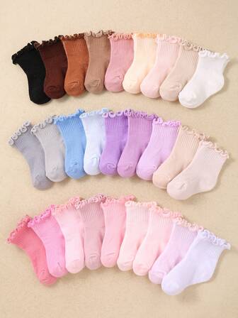 20 pares de calcetines de princesa con volantes para bebé y niña pequeña - Calcetines deportivos y casuales para niñas. Piel amigable, suaves, cómodos, versátiles, perfectos para uso diario, regalos de festivales, viajes y atuendos de regreso a la escuela