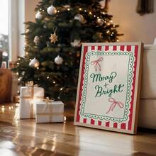 1 Stück gerahmtes Vintage Weihnachts-Wandkunst, gestreifter Hintergrund mit Schleife & Spitzenbesatz, Feiertags-Typografie Muster für Schlafzimmer, Wohnheim, Party, Retro festliche Dekoration mit botanischen Elementen, einzigartiges Geschenkidee Weihnachtsdekoration Weihnachtsbaum Geschenkdekoration Thanksgiving Hochzeit Heimdekoration Herbstdekoration Herbstdekoration Geburtstagsdekorationen für Geschenke Partyartikel Innenraum Feiertags Festival Dekoration Halloween Dekoration Wanddekoration Halloween Ornamente