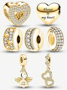 1 件时尚爱心天使系列串珠适合女士手链手镯 DIY 珠宝制作和日常服装搭配珠宝装饰适合女孩 - 金色 - 查看 2