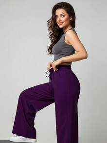 Modern Chic Plain Wide Leg Sweatpants With A Comfortable Structured Fit - 紫色 - 查看 8