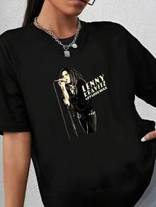180g pure Cotton Lenny Kravitz Love Rule T Shirt Comfortable Unisex female designer clothes Casual Breathable graphic Slightly T-Shirt For Women Casual fashion Women Top Graphic Tees streetwear Summer Soft Print Round Neck Short Sleeve Stretched Versatile Stylish - Negro - Ver 1