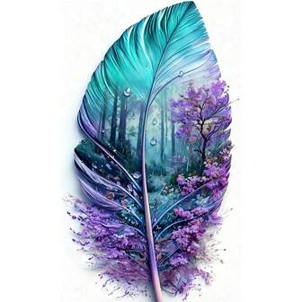 Large Feather Art Diamond Painting Kit, Multiple Sizes Available, DIY Handcraft Diamond Painting Set, Vibrant Nature Themed Design, Soft Tones And Rainy Forest, Frameless Creative Craft Gift, Suitable For Home Decor, Great For Entryway, Study, Bedroom, DIY Craft Kit | Vibrant Diamond Painting Kit | DIY Craft Kit