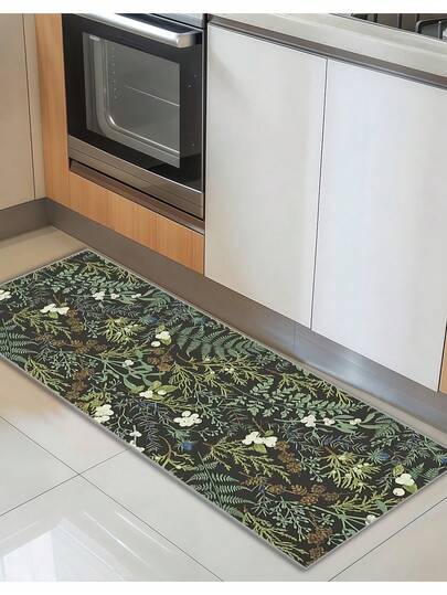 1/2/3 piezas Juego de alfombras de cocina de planta negra y verde, alfombra natural y cómoda para estar de pie, gruesa, para la cocina, lavandería, oficina, fregadero