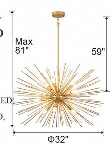 Sputnik Chandelier Solid Metal Starburst Chandelier Light Fixture 9-Light Mid-Century Modern Satellite Light Fixture For Living Room Dining Room Foyer Study Room Bathroom,E12 - Gold - View 10