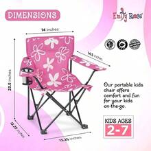 - Silla plegable para nios, color rosa y blanco, para playa, otoo, campamento, con cerradura de , funda de transporte y portavasos flores, para nias pequeas, interior y - Rosado/Blanco - Ver 4