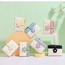 New Korean Cute Floral PU Leather Short Wallet Student Coin Purse Card Holder Zipper Pouch For Women Wallet Mini Wallet Purse Wallet Small Wallet Cute Wallet Card Wallet Coin Wallet