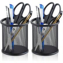 Portalpices de malla metlica para lpices para escritorio, escuela Negro, Redondo 10 * 9cm - Redondo 10 * 9cm + Negro - Ver 2