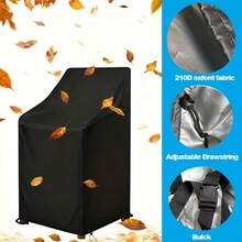 1pc 210D Oxford Cloth Stacking Chair Cover - Black, Outdoor Garden And Patio Furniture Protector, Cover Only - Black - View 6