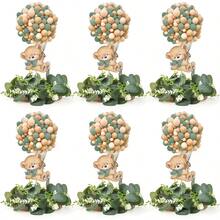 D6 Set Baby Shower Bear Table Centerpieces Decortion Sage Green Bear With Eucalyptus Wreath Wood Slices Welcome Baby Table Toppers For Boy Or Girl Gender Reveal Party Favors - Gấu Xanh - Xem 1