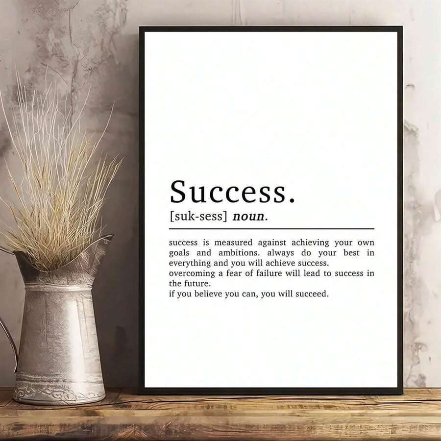 1 pièce Affiche sur canevas inspirante - Impression murale de la définition du succès pour le bureau, la maison, la salle de classe, la chambre à coucher - Décoration murale motivante sans cadre pour le salon, la décoration murale, la décoration de la maison, les citations inspirantes, la décoration de bureau