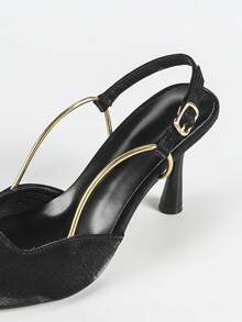 Sandalias de tacón alto de punta cerrada, estilo francés, nueva colección Primavera/Verano 2025 para mujeres. Tacón fino, punta puntiaguda, correa única y sin talón