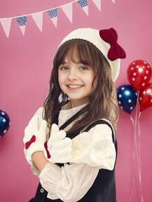 2pcs/Set Girls' Autumn/Winter Knitted Beret Hat And Gloves Set, Retro Palace Style - 2pcs - View 13