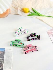 1pc/4pcs Set Elegant Heart Shaped Hair Clips, Cute Plastic Hair Accessories With Hollow Design, Mixed Color Printing, Gift For Women On Valentine's Day Hair Claw Claw Clips Hair Jaw Clip Hair Clamps - Mixed Colors - View 1