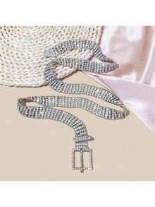Vintage Silver Waist Belt, 1PC - Full Diamond-Encrusted For High-End Elegant Women, Wonderful Gift For Elegance Lovers, Suitable For Daily Wear, Evening Gatherings & Glamorous Casual, A Thoughtful Present For Women Into Timeless Sparkling Aesthetics
