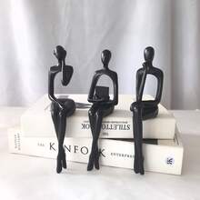 LUMIARTISAN 3pcs Modern Minimalist Human Figure Sitting Pose Resin Ornaments, Room Decor, Decorations, Bedroom Decor Best Gifts Birthday Graduation - 黑色3件套 - 查看 4