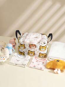 1 Stück Cartoon Tiger Kopf bedruckter offener Aufbewahrungskorb, multifunktionaler Aufbewahrungskorb mit Griff, Geschenk für Feiertage, Muttertags-/Vatertags-Geschenk, Aufbewahrung von Babybedarf, Windeln, Alltagsorganizer für Wohnzimmer, Badezimmer, Küche, faltbare Kleideraufbewahrung, süß und leicht, geeignet für Zuhause, Kinder, Kinderzimmer