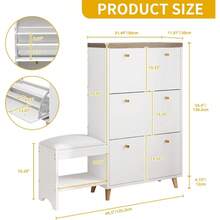 DWVO Shoe Cabinet With Bench For Entryway Modern Shoe Storage Cabinet Shoe Bench Narrow Hidden Shoe Organizer With 3 Flip Drawer For Hallway Closet Living Room White - trắng - Xem 2