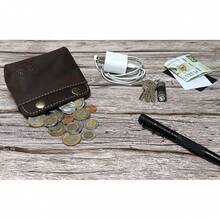 Cartera de para Hombre con Botón a Presión, Adecuada para Guardar Efectivo, Puede Contener Cables, Estilo Rústico Vintage Hecho a Mano FMB-1 (Marrón) - Café Vintage - Ver 1