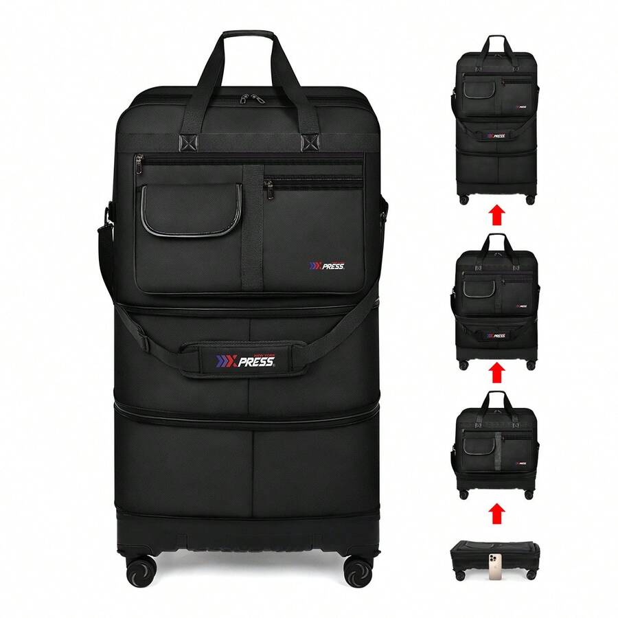 NEW YORK XPRESS 36" Collapsible Suitcases With Wheels,Expandable Foldable Luggage Bag With Hardshell Base Case,Large Capacity Rolling Travel Bag For Home Storage&Trip - 黑色 - 查看 1