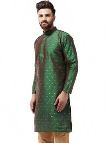 (Since 1958 Men'S Silk Blend Printed Long Kurtahalloween - 藍色 - 查看 3
