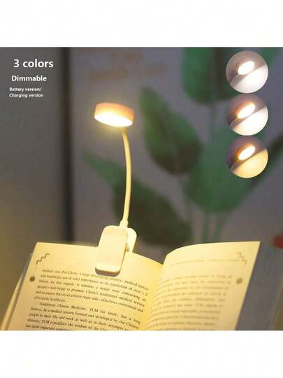 1 pieza Luz de lectura con clip de 4 LED blanca, lámpara de escritorio recargable, 3 temperaturas de color, regulación continua, mini luz de lectura portátil con clip (batería/recargable 400mAh)
