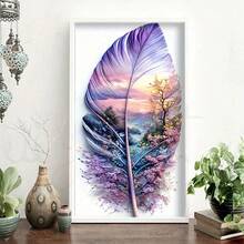 Large Feather Art Diamond Painting Kit, DIY Handcraft Diamond Painting Set, Vibrant Nature Themed Design, Soft Tones And Mountain Scenery, Frameless Creative Craft Gift, Suitable For Home Decor, Great For Entryway, Study, Bedroom, DIY Craft Kit | Vibrant Diamond Painting Kit | DIY Craft Kit, Feather Decor - Multicolor - View 11