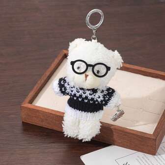 1pc Black & White Patterned Sweater Bear Keychain Pendant, Suitable For Bag And Key Decoration, Cute Gift For Couples, Friends And Colleagues Christmas Bag Charms Car Accessories Teacher Sister Gift Ideas