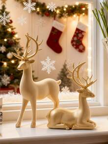 Christmas Golden Deer Statues Set Of 2 - Shiny Resin Reindeer Figurines With Elegant Antlers For Holiday Home Decor, Festive Table Centerpiece, Xmas Mantel, Window Sill & Fireplace Ornaments, Ideal Christmas Decorations For Indoor Party, Family Gathering Supplies And Unique New Year Gift For Friends