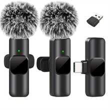 Nuevo micrófono inalámbrico de solapa rosa con adaptador de paravientos, portátil para grabación de audio y video compatible con iPhone, teléfonos Android, PC, cámaras, transmisión en vivo, juegos - Negro - Ver 8