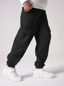 2pcs/Set Boys & Teens Casual Loose Fit Soft Fleece Sweatpants With Side Pockets, Straight Leg Drawstring Waist Warm Trousers For Spring, Autumn, Winter - 灰色 - 查看 7