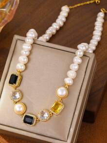 1 Piece Elegant Pearl Necklace For Women,Dainty Freshwater Pearl Choker Necklace For Bridal Wedding,Light Luxury Jewelry Gift For Mother's Day/Anniversary/Valentin's Day/Christmas