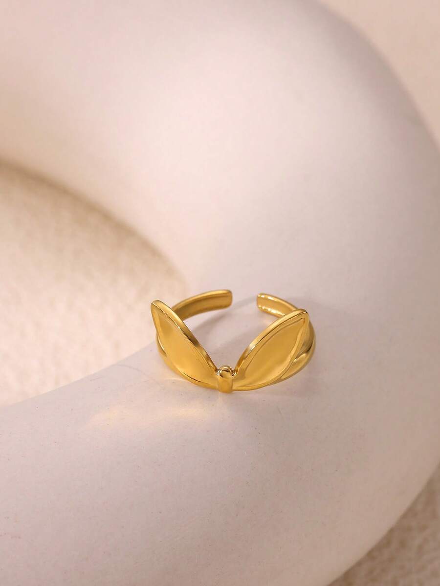 1PC Cute Rabbit Ear Women Rings Gold Color Stainless Steel Opening Adjustable Ring Jewelry, Perfect Gift For Friends, Wedding Aesthetic Jewelry