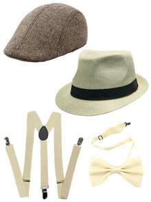 D EXCEED 2/4/5/8 Pcs 1920s Men's Berets, Ties, Bowties & Suspenders, Retro Gatsby Costume Accessories For Cosplay, Halloween, Roaring 20s Dinners & Themed Parties - Multicolor - View 21