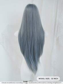 Peruci lungi și drepte, albastre, de 32 de inci, pentru femei - Perucă elegantă cu breton - Rădăcini închise la culoare, aspect natural, pufoasă, foarte moale, sintetică, rezistentă la căldură, perucă completă pentru fete, pentru zi cu zi, festivaluri de muzică, pentru cosplay, utilizare anime, cadou pentru prietenă - Albastru - Vizualizare 4