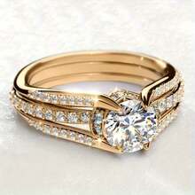 4PCS Set Luxurious Womens Rings Sparkling Fashional Design Rings For Women Engagement Wedding Band Promiss Ring Merry Christmas Valentine's Day Anniversary Gift For Her Gorgeous Jewelry Ring - Vàng - Xem 4
