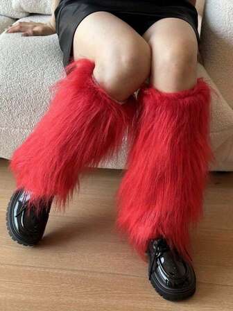 Calentadores de piernas de piel de mujer estilo Y2K, calentadores de piernas suaves y mullidos para mujer, cubiertas para botas esponjosas, disfraz de Halloween de Papá Noel, acogedor