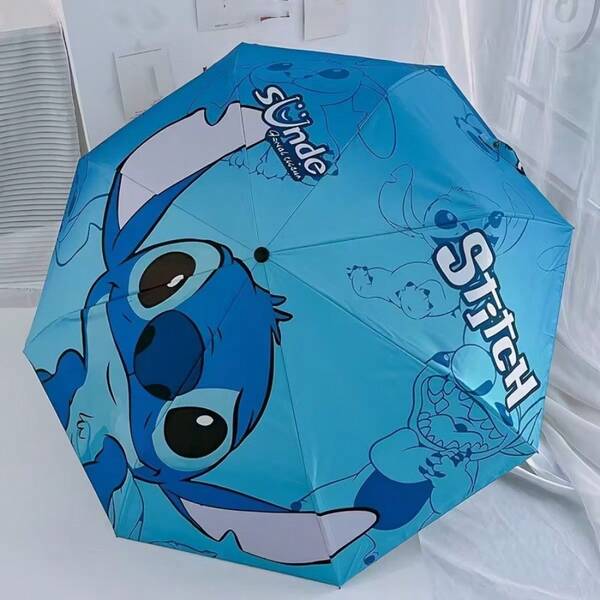 Disney Stitch Fashionable Manual Folding Umbrella - UV Protection, 8 Durable Ribs Design, Bright Cartoon Print, Suitable For Sunny And Rainy Days, Compact Travel Umbrella For Men And Women, Rain Umbrella, Outdoor Umbrella, Fashionable Accessory, Perfect Gift For Lover, Friend, Colleague, Family. Wonderful Birthday Gift, Holiday Gift