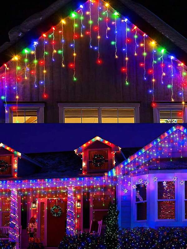 Un juego de 100/300 luces LED en cadena, luces impermeables para exteriores, luces navideñas en cadena, luces impermeables en cortina, decoraciones para jardines y fiestas, luces de hadas en cascada adecuadas para bodas al aire libre, Navidad, Halloween, patios, jardines y decoraciones al aire libre.