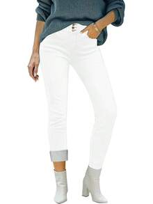 Women's Fleece Lined Jeans Winter Thermal Denim Jeggings Skinny High Waisted Stretch Warm Leggingshalloween - C 亮白 - 查看 11