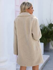 Women's Double-Breasted Lapel Faux Fur Teddy Coat, Autumn/Winter - Beige - View 8