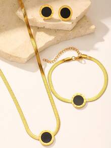 Elegant Roman Style Decorative Stainless Steel Jewelry Set For Women -4 Piece Set Fashion Autumn Collection With Necklace, Earrings And Bracelet