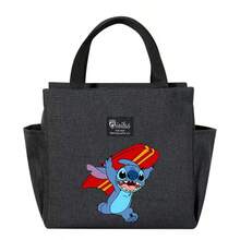 Adorable bolsa de almuerzo aislada con diseño de Stitch - Portador térmico de alimentos de doble bolsillo con grueso papel de aluminio, mantiene las comidas calientes para la escuela, de vuelta a la escuela, útiles escolares, oficina y actividades al aire libre | Colección