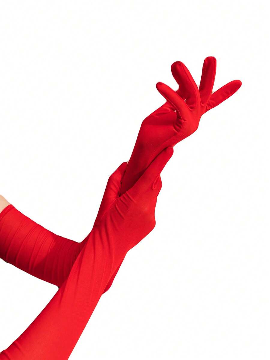 1双女士时尚简约网格长手套，适合装饰、外出和派对搭配