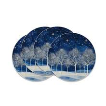 4/6/8 pièces Sets de table de Noël - Série bleue d'hiver de Noël, sapin de Noël, couronne, Père Noël, motif floral, sets de table, lavage à la main uniquement, décoration de table à dîner ronde d'hiver, décoration de cuisine et de salle à manger pour fête - 36 cm