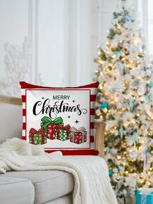 1 pieza Funda de cojín decorativa navideña, regalo de Navidad, funda de cojín con elementos navideños, decoración de habitación, decoración de dormitorio, decoración navideña, decoración de fiesta (no incluye el relleno del cojín) (impresión de un solo lado)