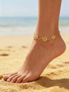 1pc Fashionable, Elegant & Graceful Triple Sun Rhinestone Anklet, Suitable For Daily Wear, Weddings, Parties, Holidays Gift