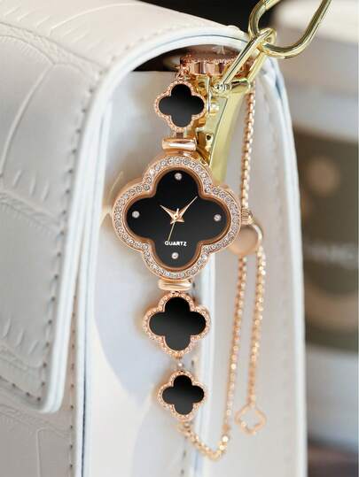 1pc LUCKYFOX Women's Delicate Bracelet Watch With Rhinestone Embellished Dial, Quartz Movement, Suitable For Daily Wear, Gift For Birthday, Holiday