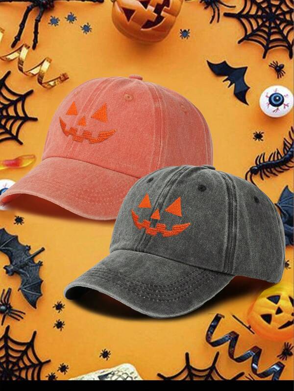1 peça boné de beisebol bordado com estampa de abóbora de Halloween, chapéu casual com proteção solar ajustável, adequado para homens e mulheres, todas as estações, presente de Halloween